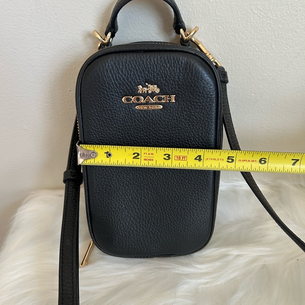 Coach Eva Phone Crossbody Black Pebbled Leather Bag Excellent - Picture 7 of 8